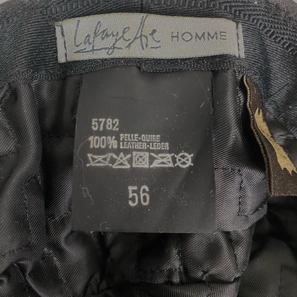 Unisex Vintage French "Lafayette Homme" Black 100% Leather Cap Front Snap ~SZ 56 - Picture 8 of 10